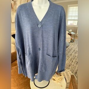 COS button down cardigan oversized blue wool sweater, size Large